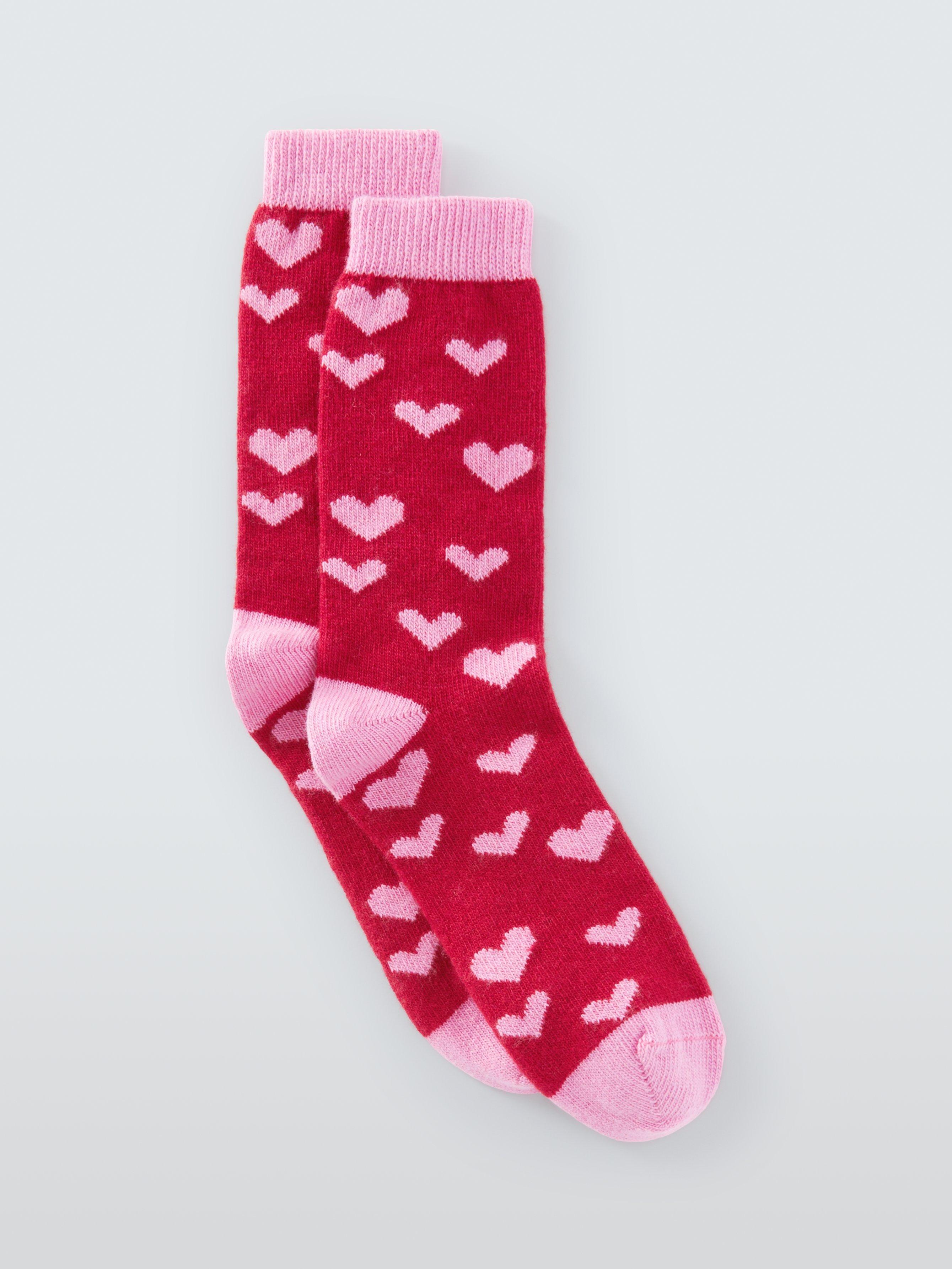 Product image 1 of 2, which shows John Lewis Hearts Wool Blend with Cashmere Crew Socks, Red/Multi