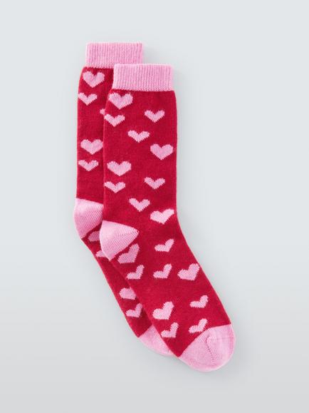 John Lewis Hearts Wool Blend Crew Socks, Red/Multi