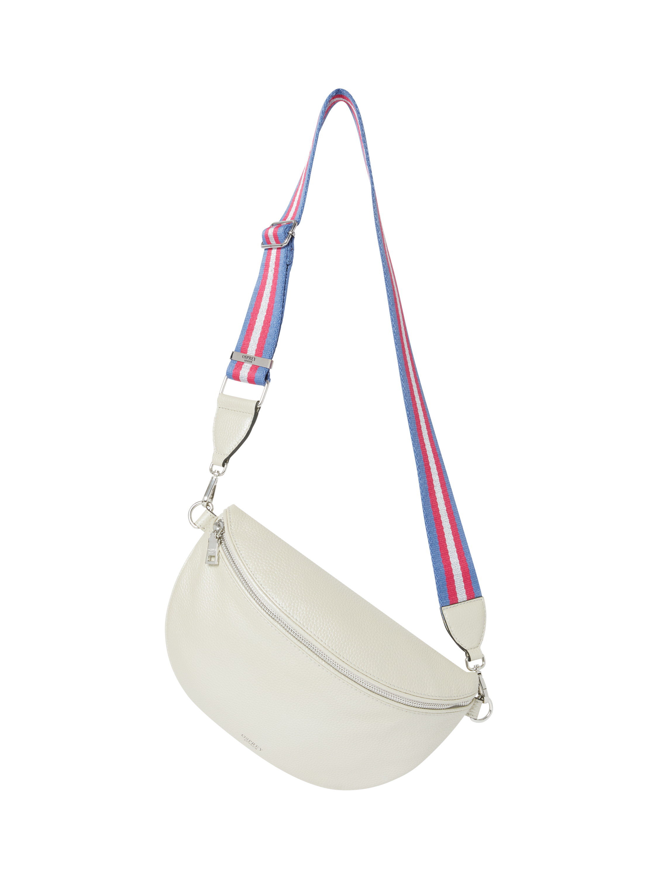 Product image 2 of 5, which shows OSPREY LONDON Hendrix Leather Sling Bag, Metallic Silver