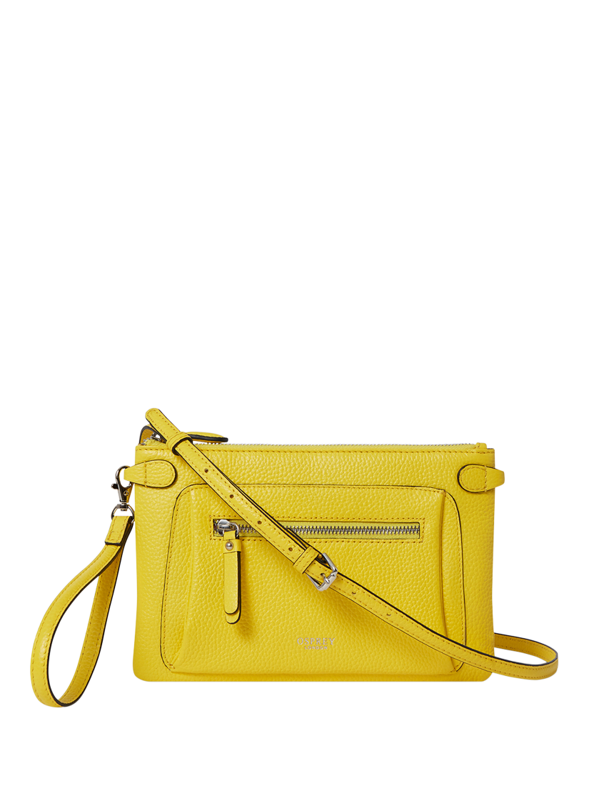 Product image 1 of 5, which shows OSPREY LONDON Ruby Leather Crossbody Clutch, Citrus