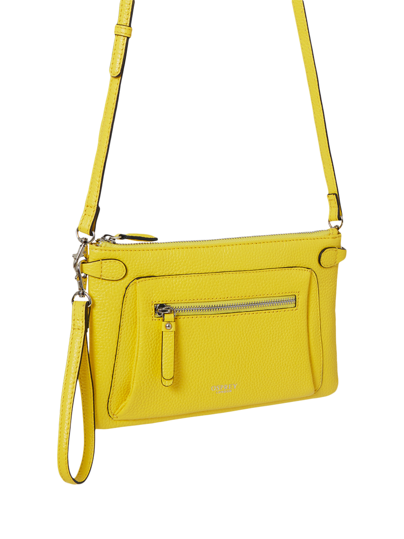 Product image 2 of 5, which shows OSPREY LONDON Ruby Leather Crossbody Clutch, Citrus