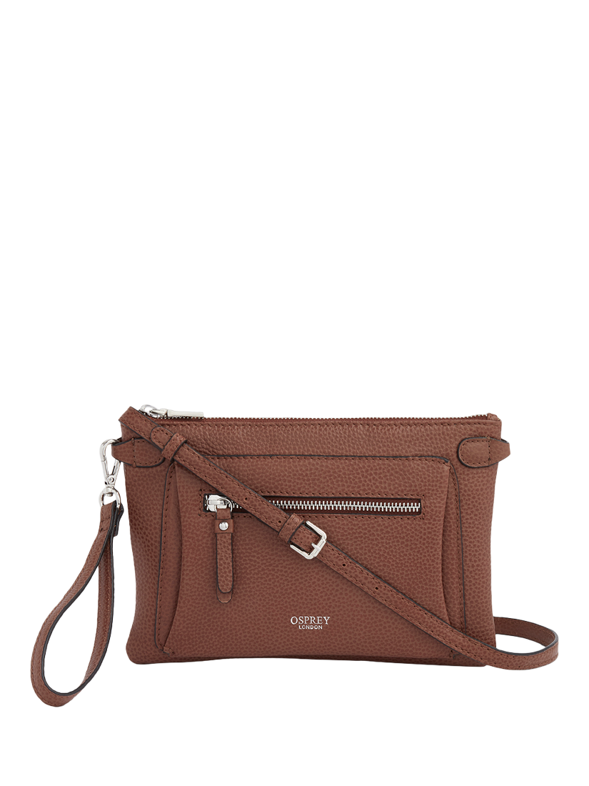 Product image 1 of 4, which shows OSPREY LONDON Ruby Leather Crossbody Clutch, Tan