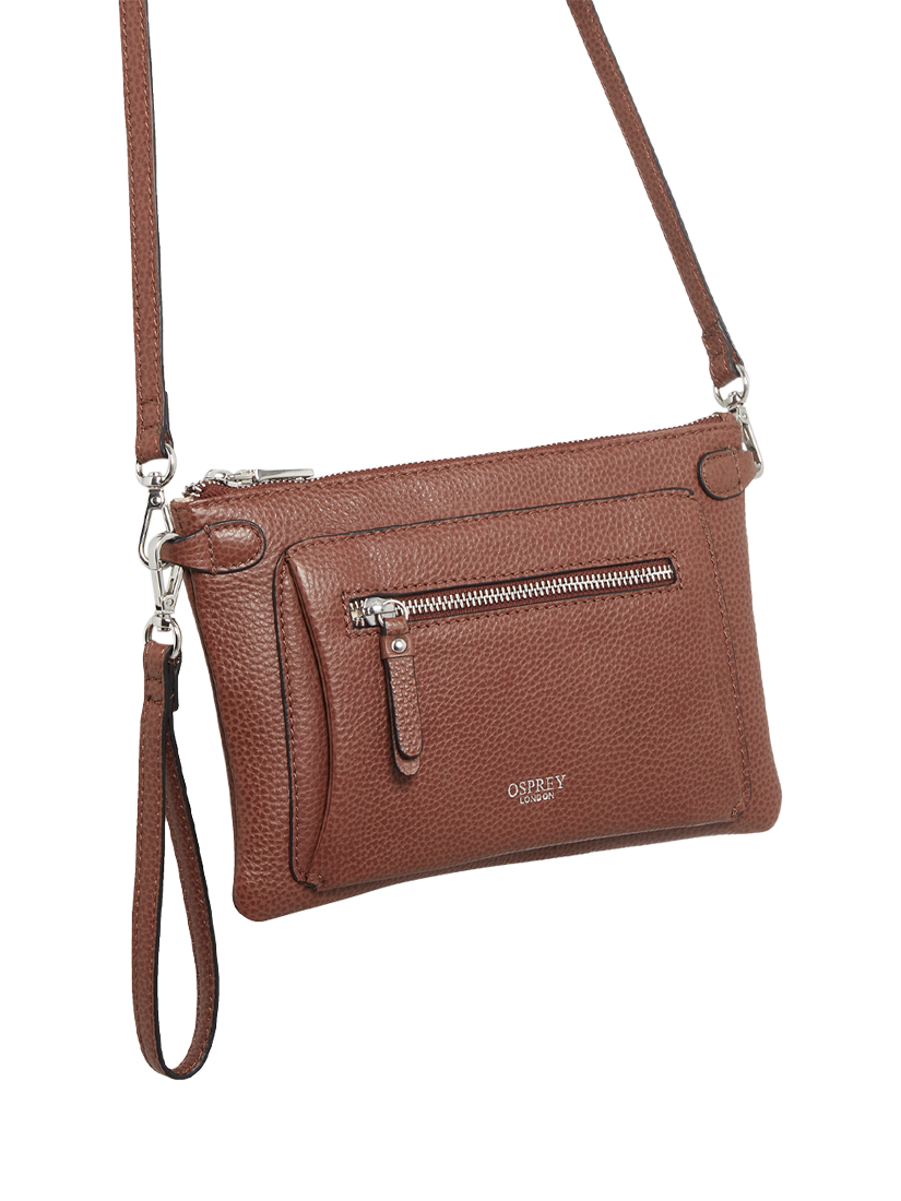 Product image 2 of 4, which shows OSPREY LONDON Ruby Leather Crossbody Clutch, Tan