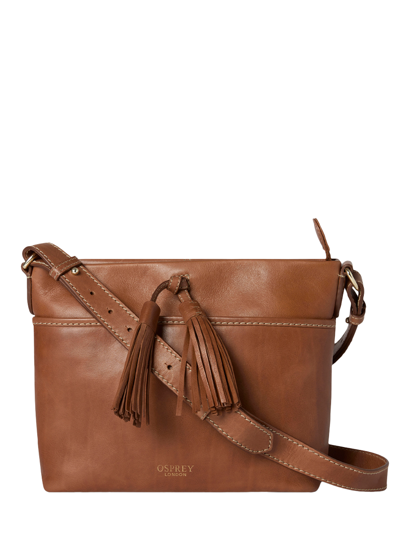 Product image 1 of 4, which shows OSPREY LONDON Savanna Leather Crossbody Bag, Tan