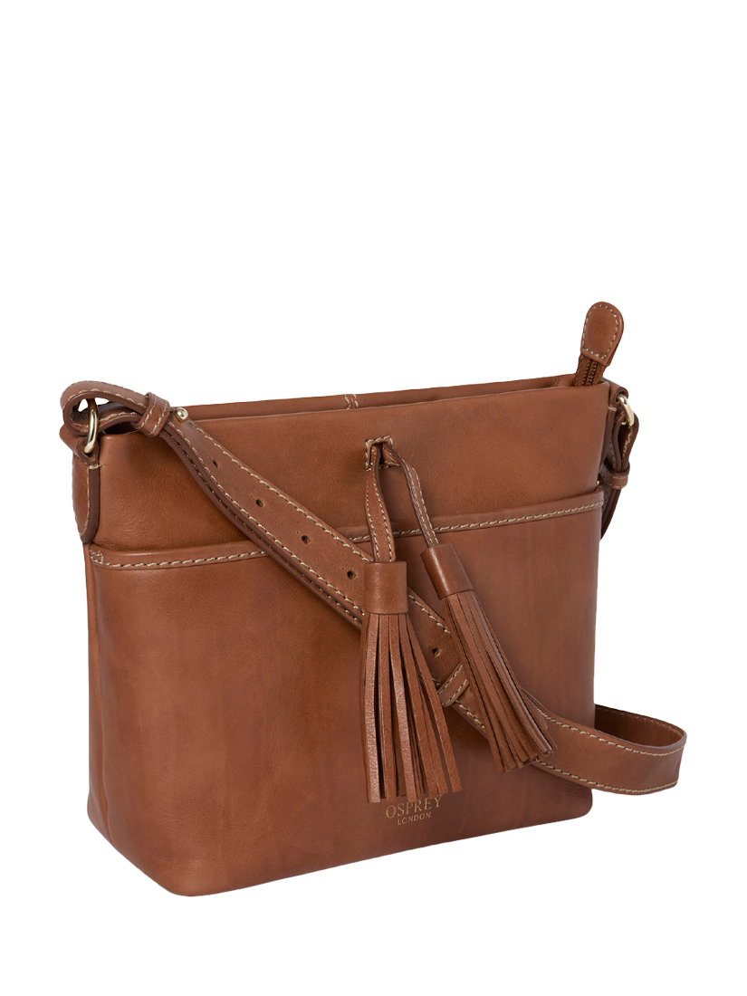 Product image 2 of 4, which shows OSPREY LONDON Savanna Leather Crossbody Bag, Tan