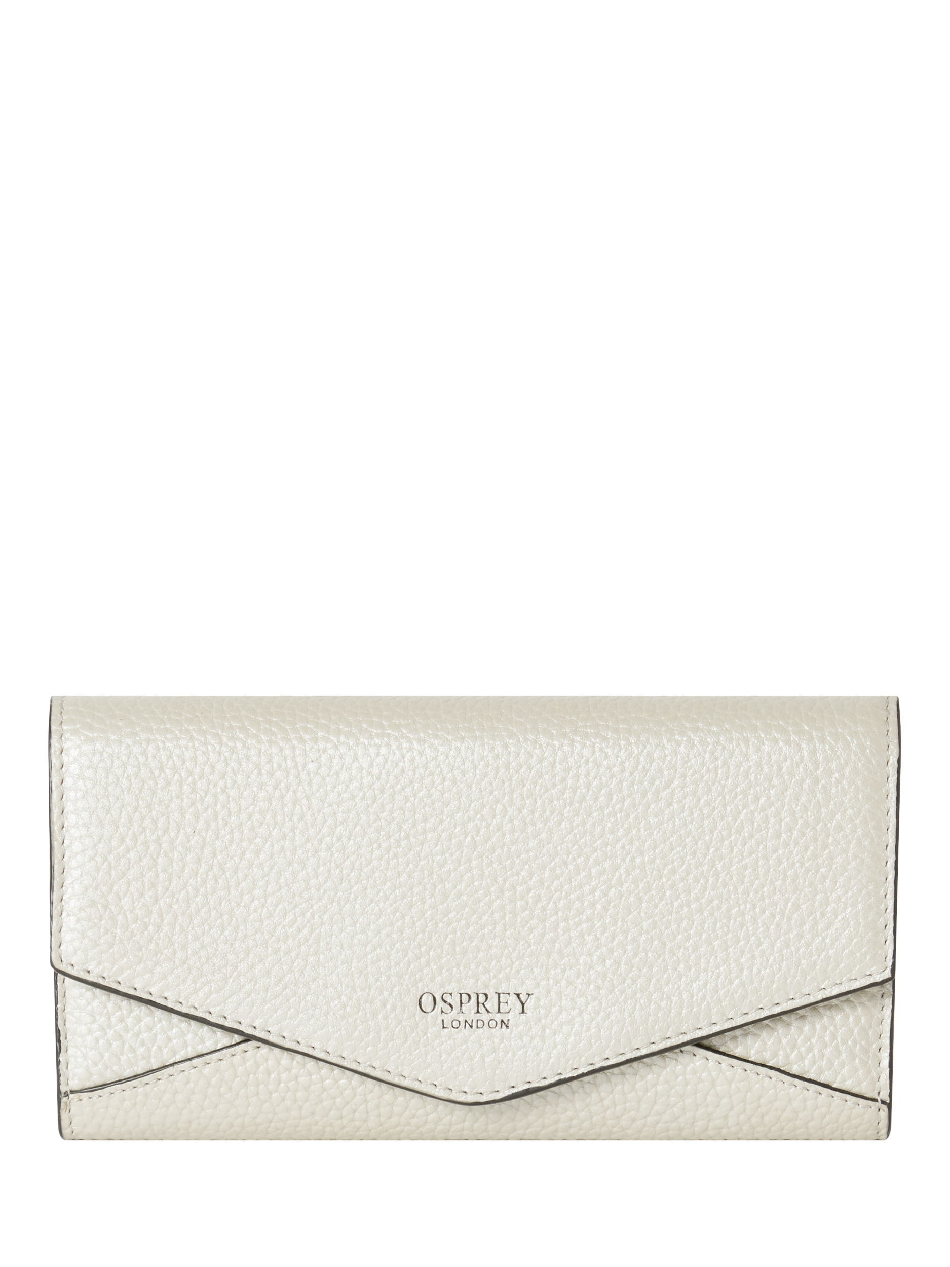 Product image 1 of 5, which shows OSPREY LONDON Hendrix Leather Matinee Purse, Metallic Silver