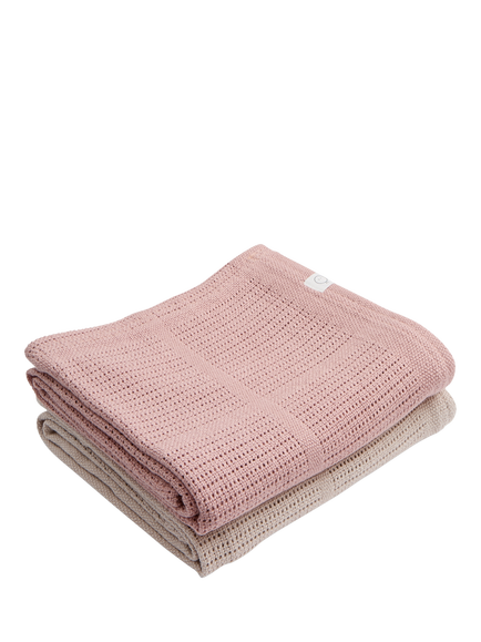MORI Baby Cotton Blend Cellular Blanket, Pack of 2, Rose/Biscuit