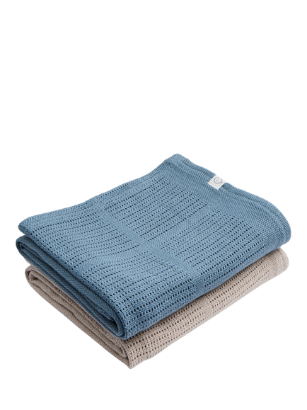MORI Baby Cotton Blend Cellular Blanket, Pack of 2, Blue/Biscuit