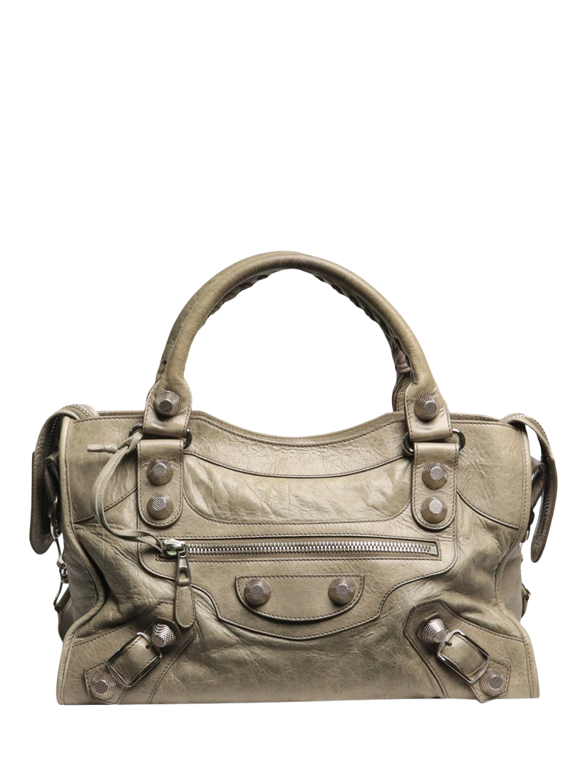 Pre-loved Balenciaga Giant City 2-Way Arena Lambskin Leather Bag, Pale Green