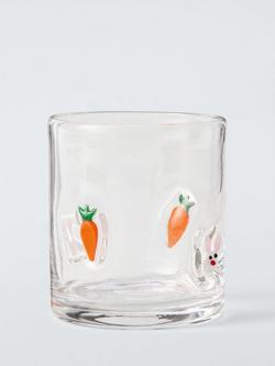 John Lewis Rabbit & Carrot Icon Glass Tumbler, 375ml, Clear, Multi