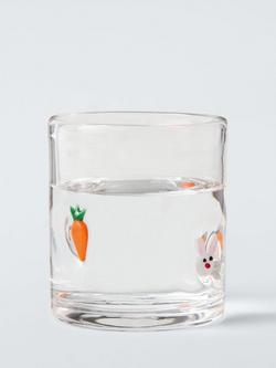 John Lewis Rabbit & Carrot Icon Glass Tumbler, 375ml, Clear - view 2, Multi