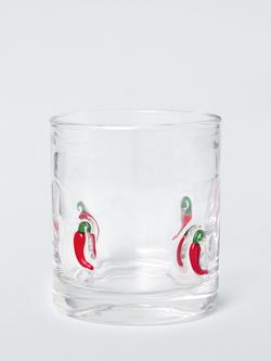 John Lewis Chilli Icon Glass Tumbler, 360ml, Clear, Multi