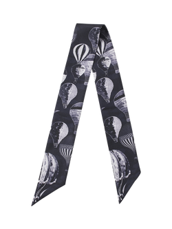 Aspinal of London Silk Hot Air Balloon Skinny Scarf, Black/White, Black/White
