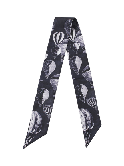 Aspinal of London Silk Hot Air Balloon Skinny Scarf, Black/White, Black/White