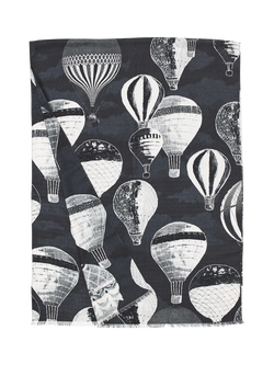 Aspinal of London Printed Wool Scarf, Black/White - view 2, Black/White