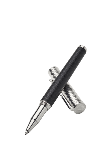 Aspinal of London Leather and Steel Pen, Black, Black