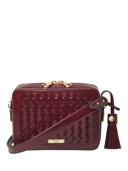 Aspinal of London Woven Leather Crossbody Camera Bag, Burgundy
