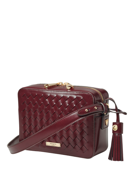 Aspinal of London Woven Leather Crossbody Camera Bag - view 2, Burgundy