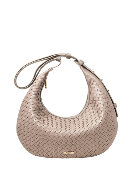 Aspinal of London Soho Slot Weave Large Crescent Bag, Taupe - view 2, Taupe