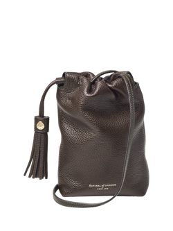Aspinal of London Soho Pebble Leather Pouch Bag, Dark Brown, Dark Brown