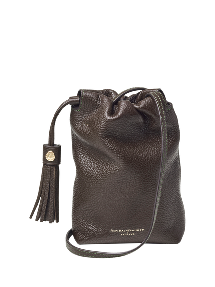 Aspinal of London Soho Pebble Leather Pouch Bag, Dark Brown, Dark Brown