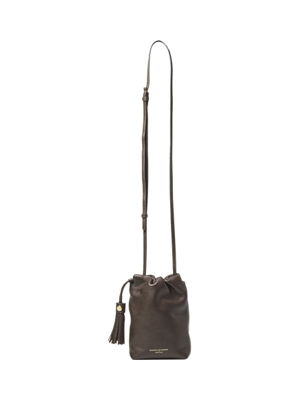 Aspinal of London Soho Pebble Leather Pouch Bag, Dark Brown - view 2, Dark Brown