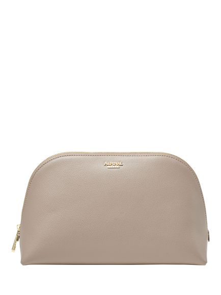 Aspinal of London Leather Classic Toiletry Cosmetic Bag, Taupe, Taupe
