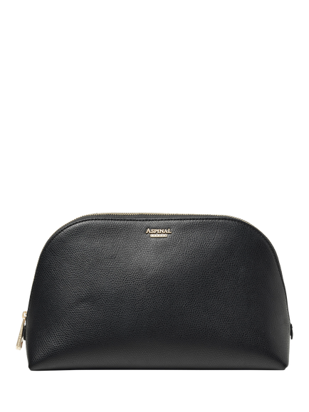 Aspinal of London Leather Classic Toiletry Cosmetic Bag, Black, Black