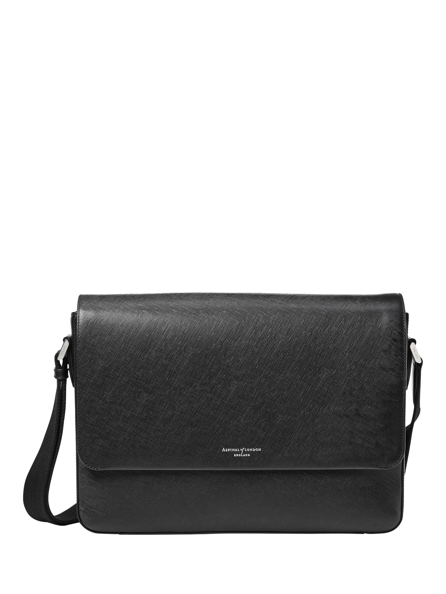 Product image 1 of 7, which shows Aspinal of London Leather Messenger Bag, Black