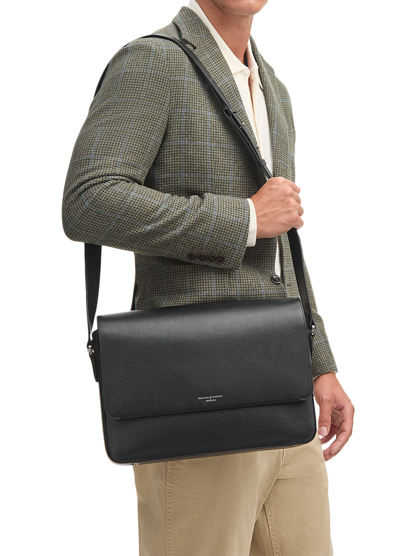 Product image 6 of 7, which shows Aspinal of London Leather Messenger Bag, Black