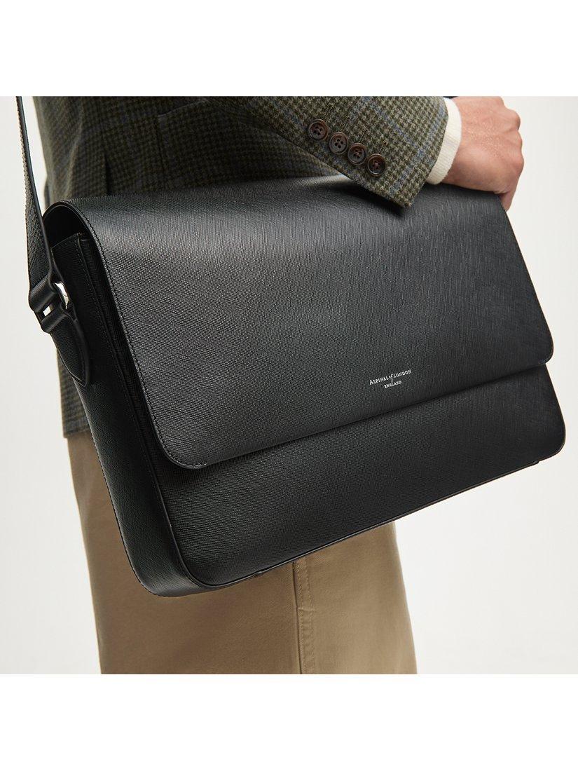 Product image 7 of 7, which shows Aspinal of London Leather Messenger Bag, Black
