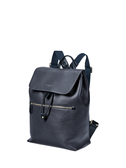Aspinal of London Reporter Leather Backpack, Navy - view 2, Navy