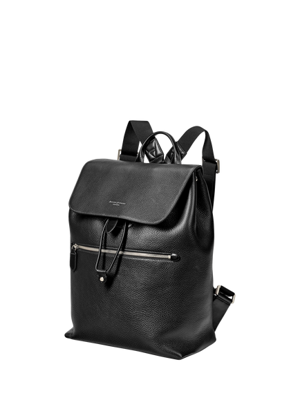 Aspinal of London Reporter Leather Backpack, Black - view 2, Black