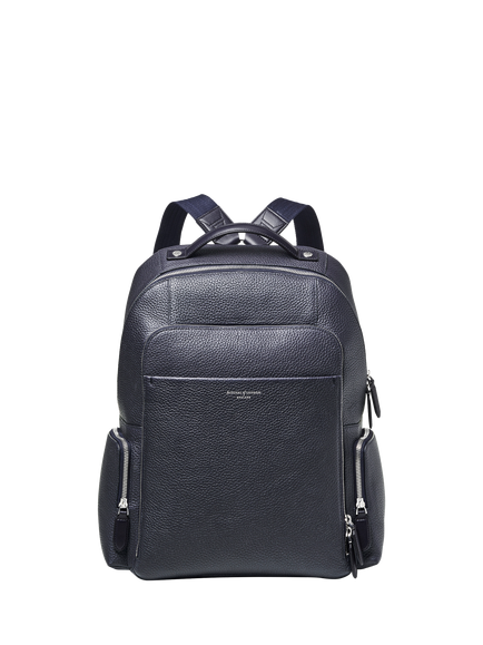 Aspinal of London Reporter Zip Pebble Leather Backpack, Navy