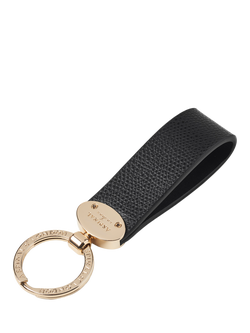 Aspinal of London Leather Oval Loop Keyring, Black, Black