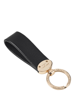 Aspinal of London Leather Oval Loop Keyring, Black - view 2, Black