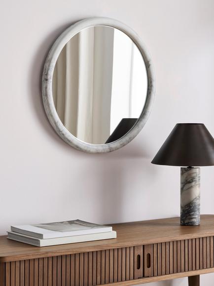 John Lewis Marble Round Wall Mirror, 50cm - view 2, White