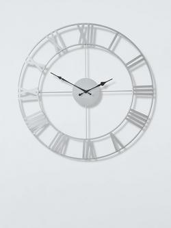 John Lewis Roman Numeral Skeleton Wall Clock, 60cm, Silver/Black, Silver/Black