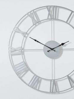 John Lewis Roman Numeral Skeleton Wall Clock, 60cm, Silver/Black - view 2, Silver/Black