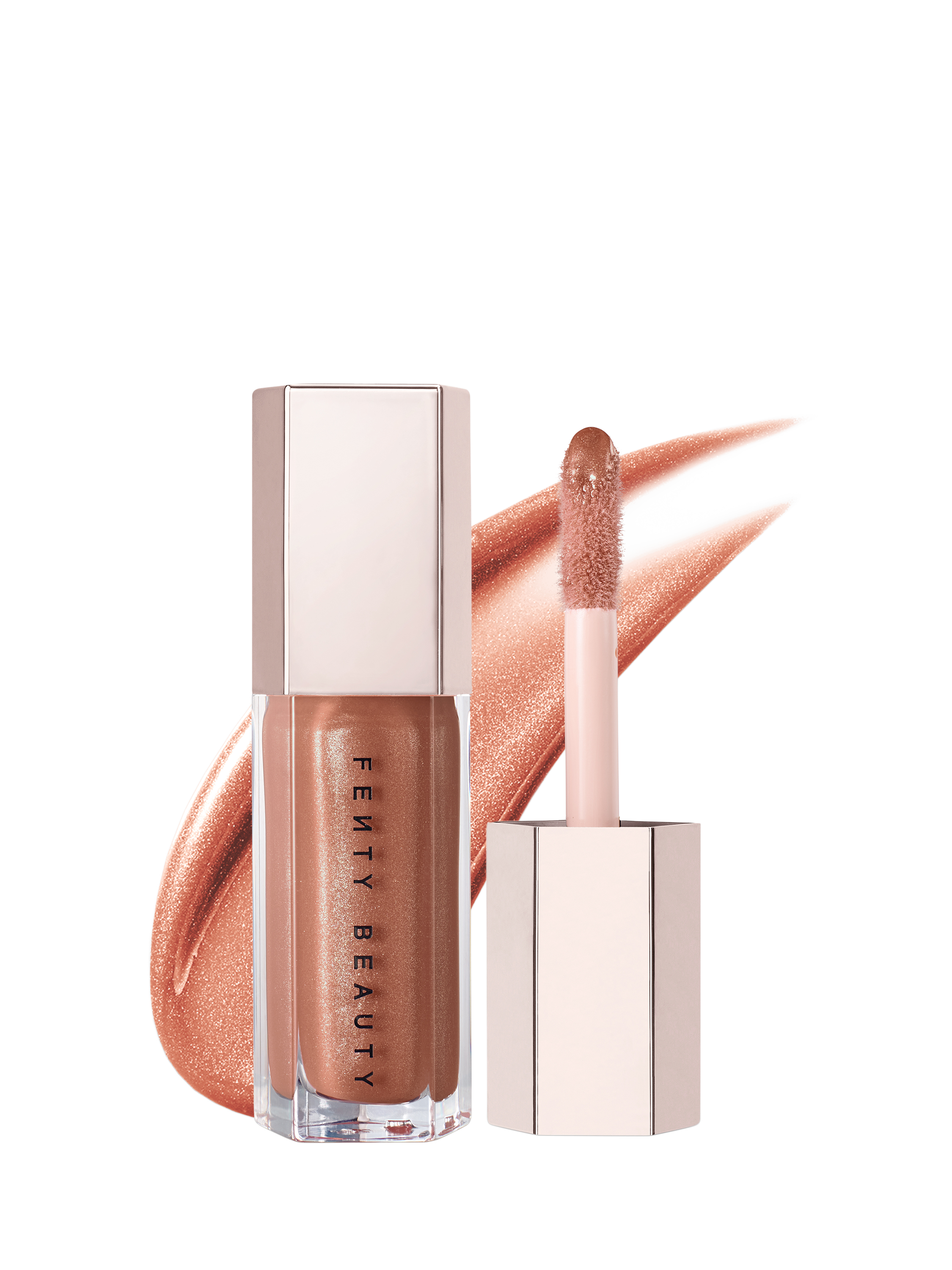 Product image 1 of 8, which shows Fenty Beauty Gloss Bomb Universal Lip Luminiser, Fenty Glow