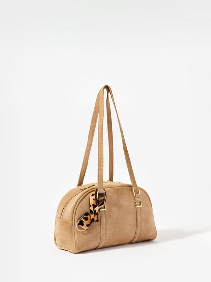 Mint Velvet Suede Shoulder Bag, Natural - view 2, Natural