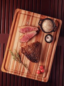 Tramontina Cut Handle Juice Grooves Large Chopping Board, FSC-Certified (Teak Wood) - view 2, Oil Teak