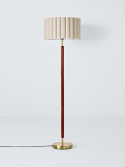 John Lewis Scalloped Drum Shade Walnut Wood Base Floor Lamp, Natural - view 2, Natural