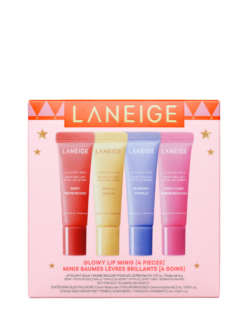 Product image 1 of 6, which shows LANEIGE Glowy Lip Minis Holiday Makeup Gift Set