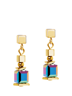 COEUR DE LION GeoCube Swarovski Haematite Earrings, Multi/Gold, Multi/Gold
