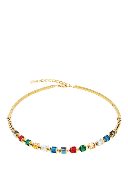 COEUR DE LION Swarovski Crystals Hematite Cube Necklace, Gold, Multi/Gold