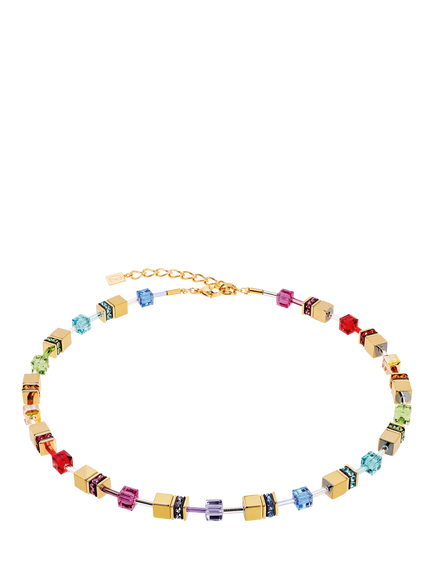 COEUR DE LION Swarovski Cube Necklace, Rainbow/Gold, Rainbow/Gold