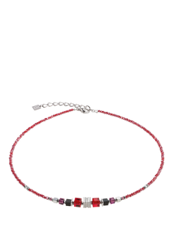 COEUR DE LION Swarovski Haematite Wave Cube Necklace, Red/Silver, Red/Silver
