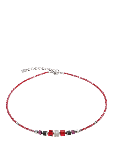 COEUR DE LION Swarovski Haematite Wave Cube Necklace, Red/Silver, Red/Silver