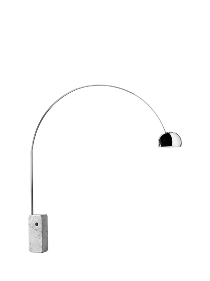 Flos Arco Carrara Marble Base Floor Lamp, Grey Steel, Steel
